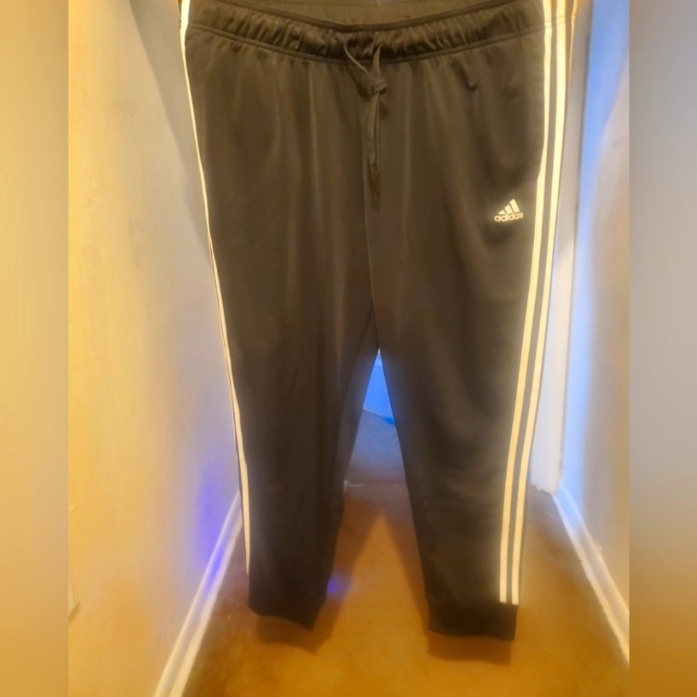Adidas Womens Essentials Black Joggers with White Stripes